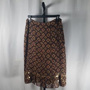 Jones New York Geometric Brown Fluted‎ Pencil Skirt Bangle Hem - SZ 6